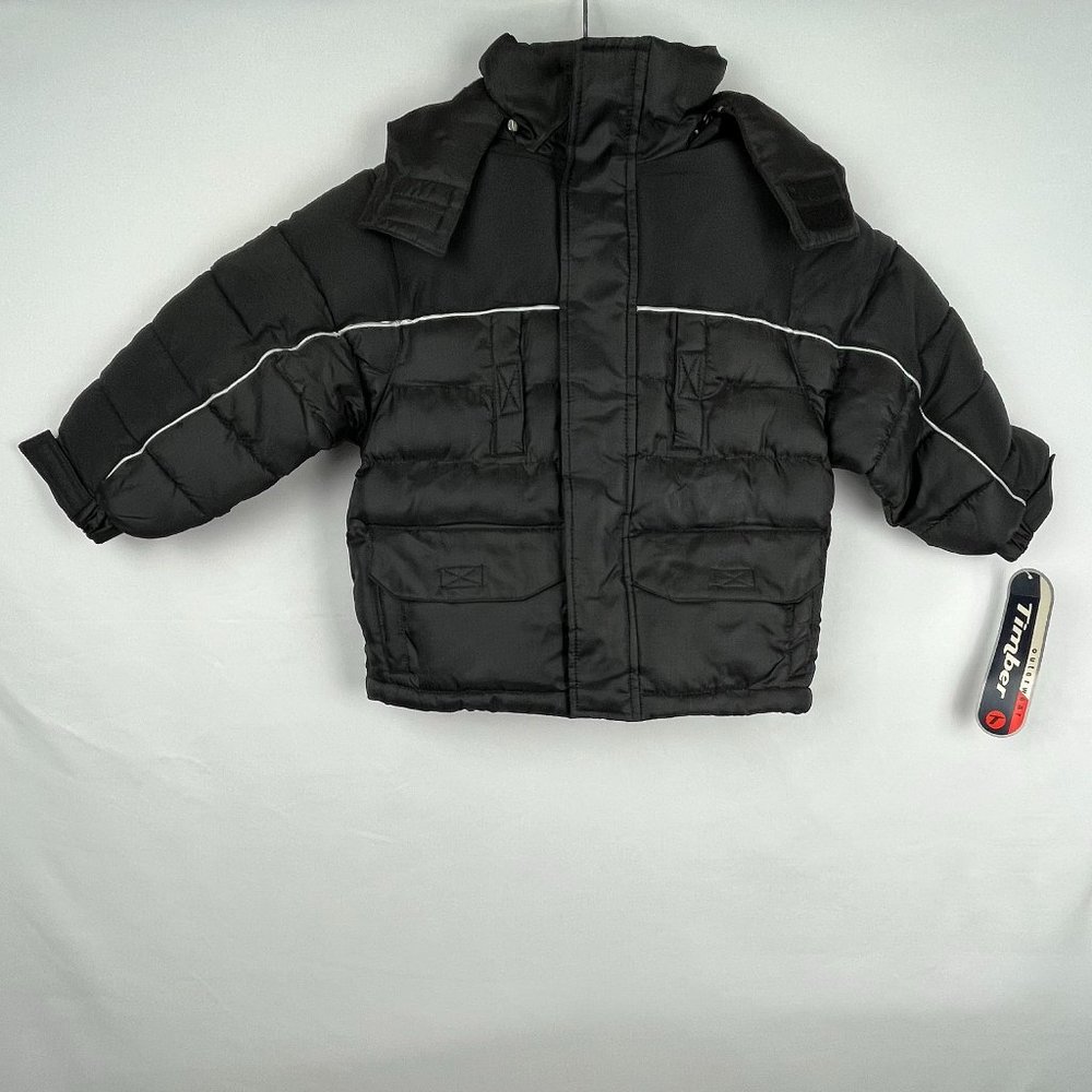 Timber winter coat, black with reflective stripe, multiple sizes